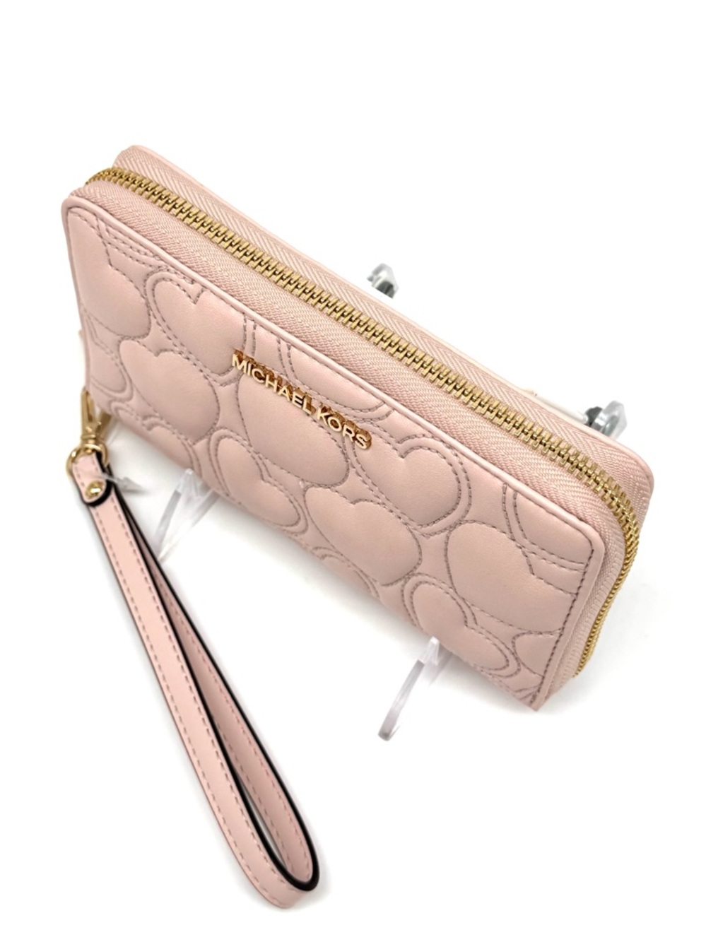 Michael Kors Large Quilted Heart Flat MF Phone Case Wallet Powder Blush - Picture 7 of 9